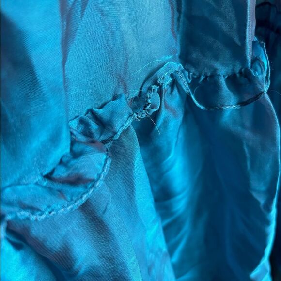 Nwt Mac Duggal Organza One Shoulder Pleated Tiered Ruffle Gown Fusion Blue Dress - Picture 8 of 11